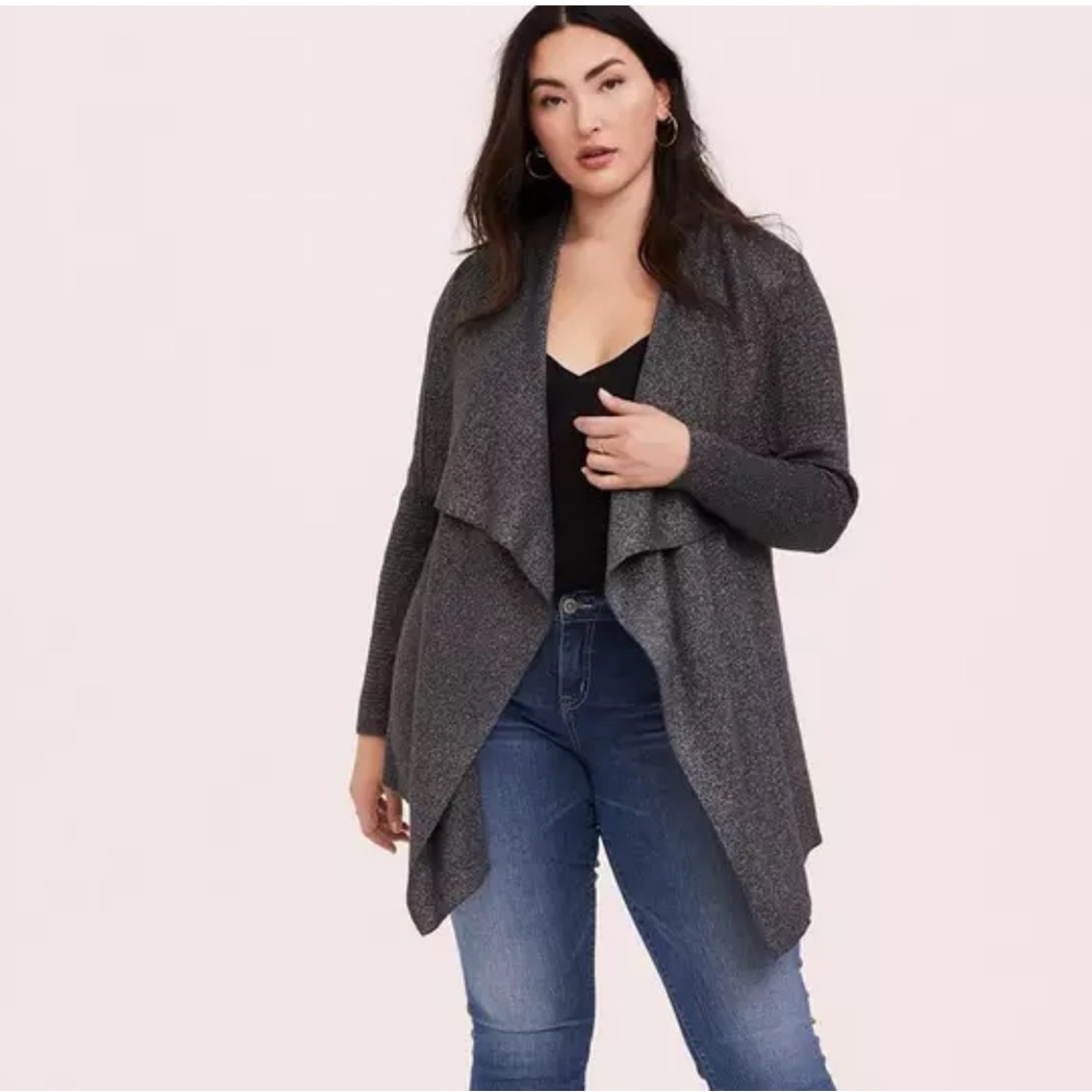 C004 - Torrid NWT Open Drape Front Metallic Cardigan